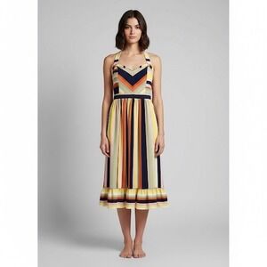 MODCLOTH Colorful Striped Halter Neck Midi Dress Women Size Medium Anthropologie
